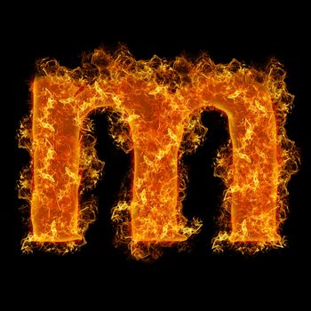 Fire small letter M on a black background
