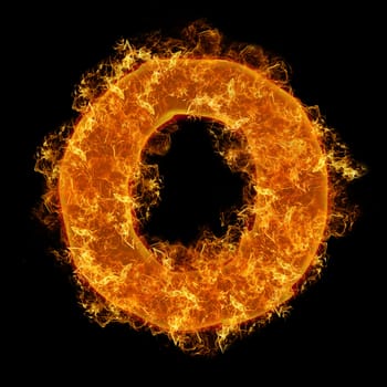 Fire small letter O on a black background