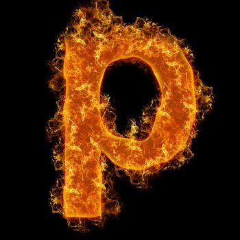 Fire small letter P on a black background