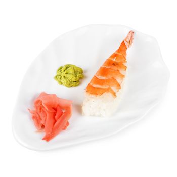 nigiri sushi closeup isolated on white background
