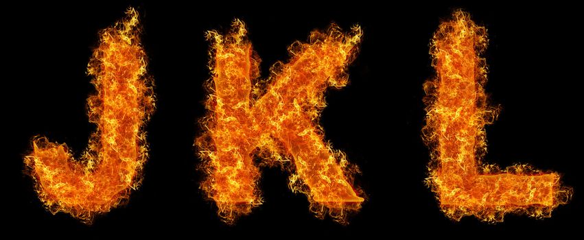 Set of Fire letter J K L on a black background