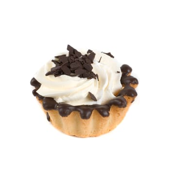 fresh chocolate cupcake isolated on white and cherry
