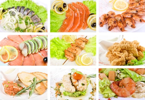 Set of different tasty fish dish