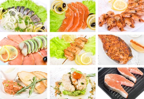 Set of different tasty fish dish