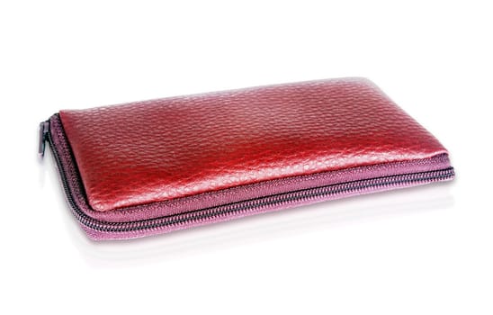 Purse of red skin on a white background isolation