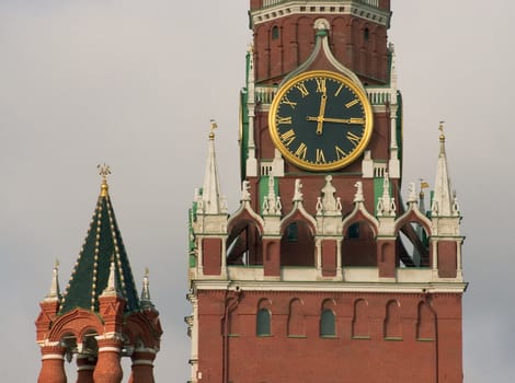 The clock on the Spassky tower of Kremlin in Moscow