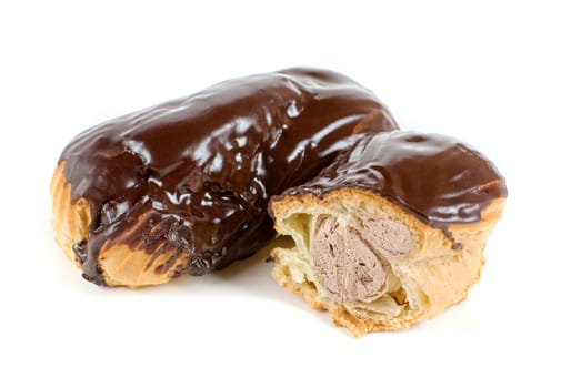 Chocolate Cream eclairs isolated on a white background