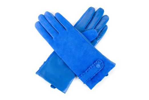 blue modern female leather gloves isolated on a white