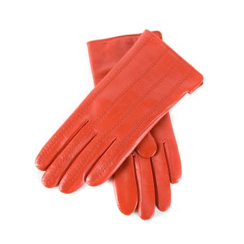 red modern female leather gloves isolated on a white