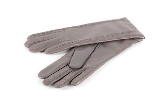 gray modern female leather gloves isolated on a white