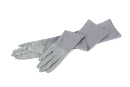 gray modern female leather gloves isolated on a white