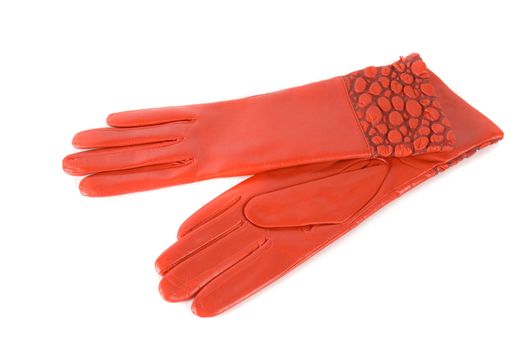 red modern female leather gloves isolated on a white