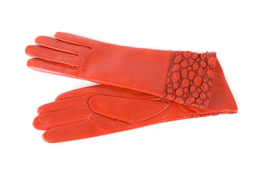 red modern female leather gloves isolated on a white