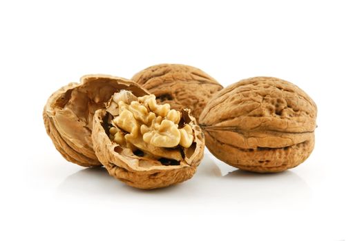 Close-up of a Walnut Fruits Isolated on White Background