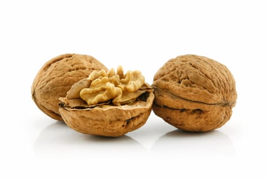 Close-up of a Walnut Fruits Isolated on White Background