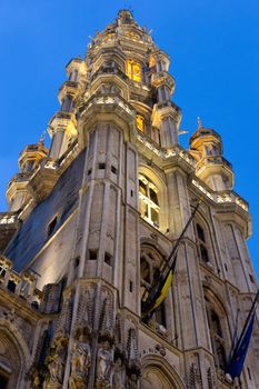Tower of the Town Hall of Grand Place, Brussels, Capital of  Belgium
