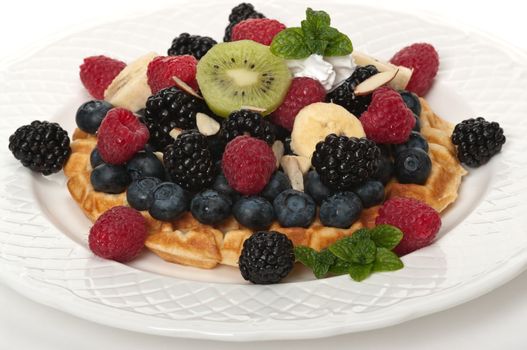 Waffle with fresh organic mixed fruit