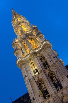 Tower of the Town Hall of Grand Place, Brussels, Capital of  Belgium