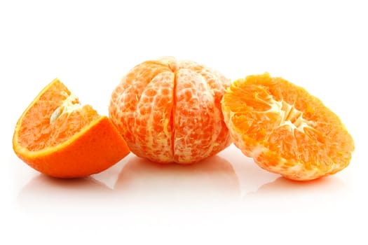 Ripe Sliced Tangerine Fruit Isolated on White Background