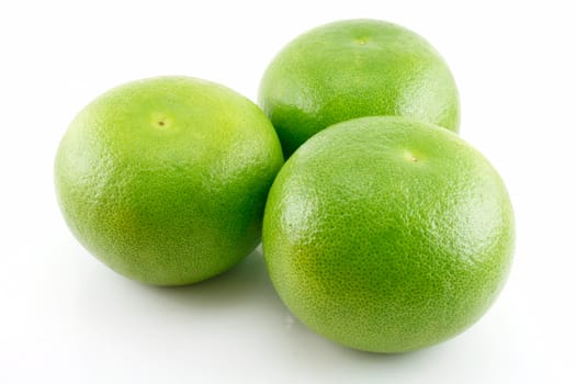 Three Ripe Green Grapefruits Isolated on White Background