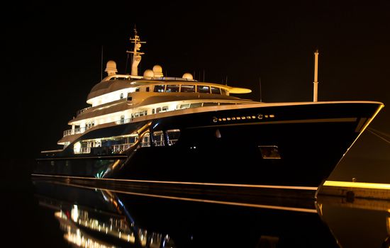 yacht in dock in cold winter night