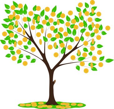 money tree with leaves and dollars vector illustration