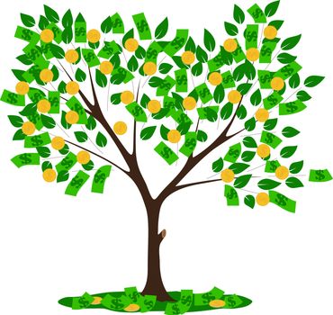 money tree with leaves and dollars vector illustration