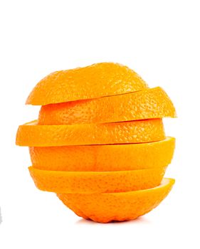 Stack of orange slices isolated over white background
