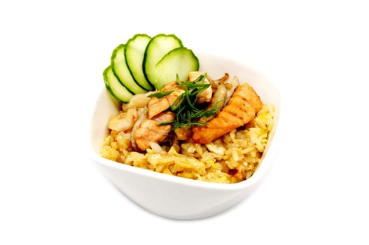 Japanese dish of pilaf on a white background