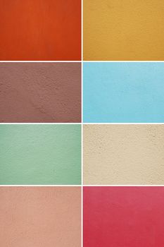 gorgeous collection of colorful painted walls (orange, yellow, purple, blue, green, light yellow, pink, red) suitable as texture or background