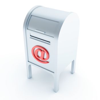 Metal mail box with e-mail symbol on a white background