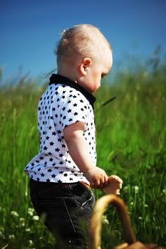  picnic on green grass boy and basket