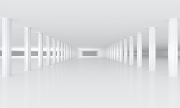white row of columns vanishing in the distance
