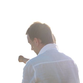 father and son in blue sky