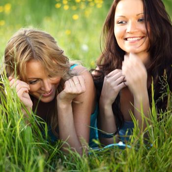 women fun on grass field