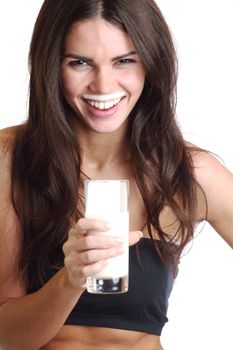 woman drink yogurt close up