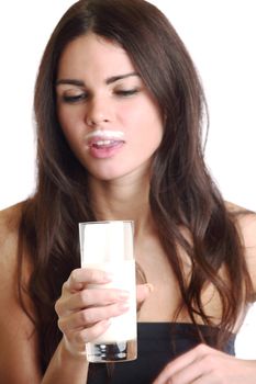 woman drink yogurt close up