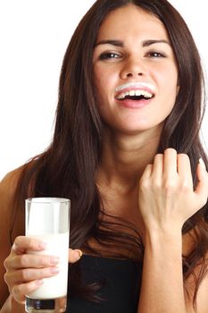 woman drink yogurt close up