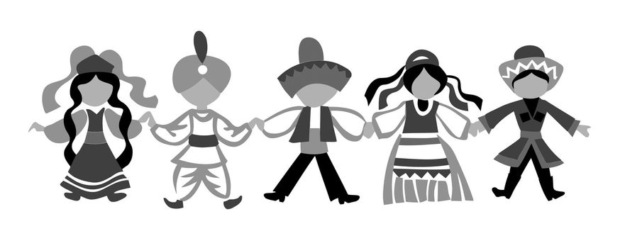 dancing children silhouette on white background