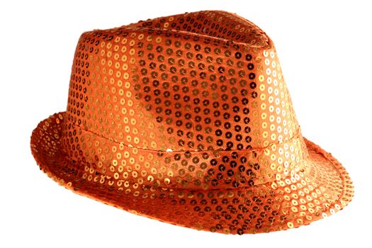 Orange paillette hat isolated on white background