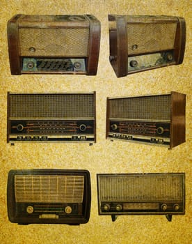 Radio retro set on  grunge paper background