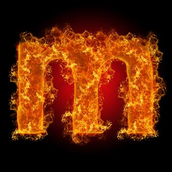 Fire small letter M on a black background