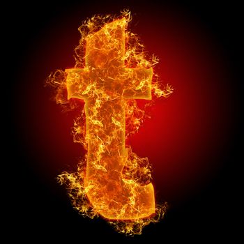 Fire small letter T on a black background
