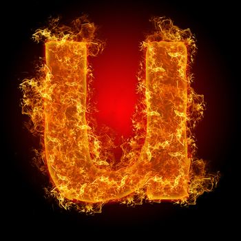 Fire small letter U on a black background