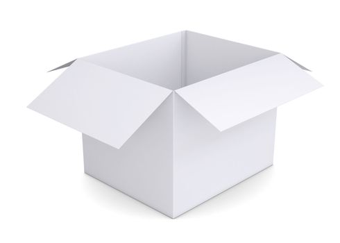 Open white cardboard box. Isolated render on a white background