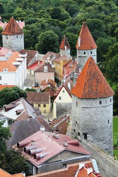 Beautiful towera of old Tallinn in summertime
