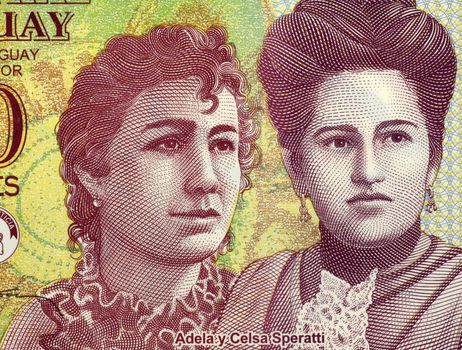 Adela and Celsa Speratti on 2000 Guaranies 2009 Banknote from Paraguay. Paraguayan sisters and 19th century educators.