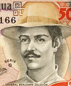 Benjamin Zeledon (1879-1912) on 5000 Gordobas 1985 Banknote from Nicaragua. Lawyer, politician and Nicaraguan military awarded the posthumous title of National Hero of Nicaragua.