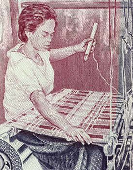 Carpet Weaving on 100 Riels 1973 Banknote from Cambodia.