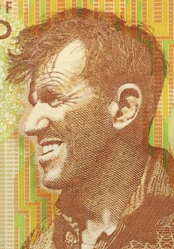 Edmund Hillary (1919-2008) on 5 Dollars 1999 Banknote from New Zealand. New Zealand mountaineer, explorer and philanthropist.